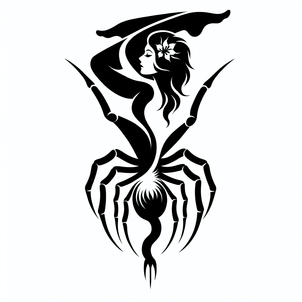 An Arachne, The Upper Part Of Its Body Is That Of A Beautiful Woman And The Lower Part Is The Body Of A Spider.