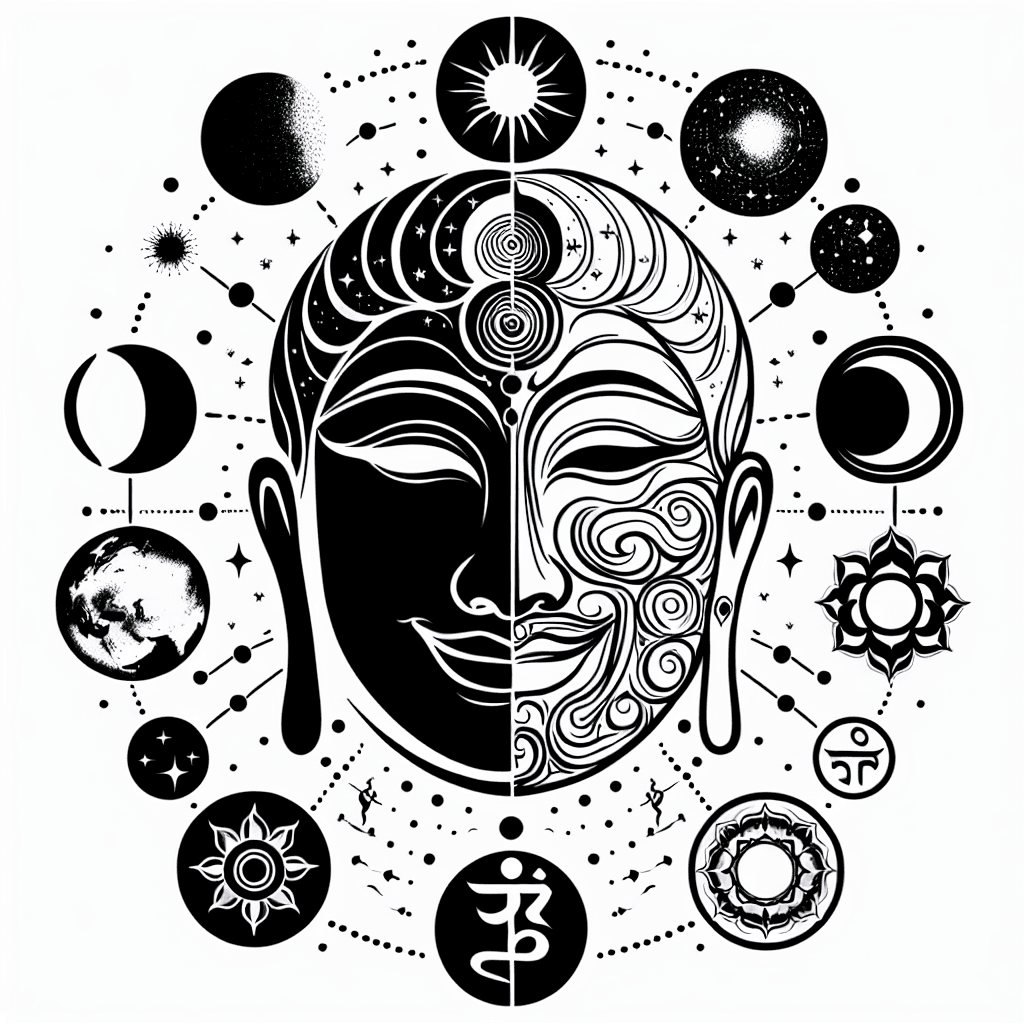 Half Image, Front Happy Face Of God Vishnu, Dreaming In Creation Of Universe As Raising Up Image Add Planets, Stars And Place Kundalin 7 Chakras And Human Evolution Realistic