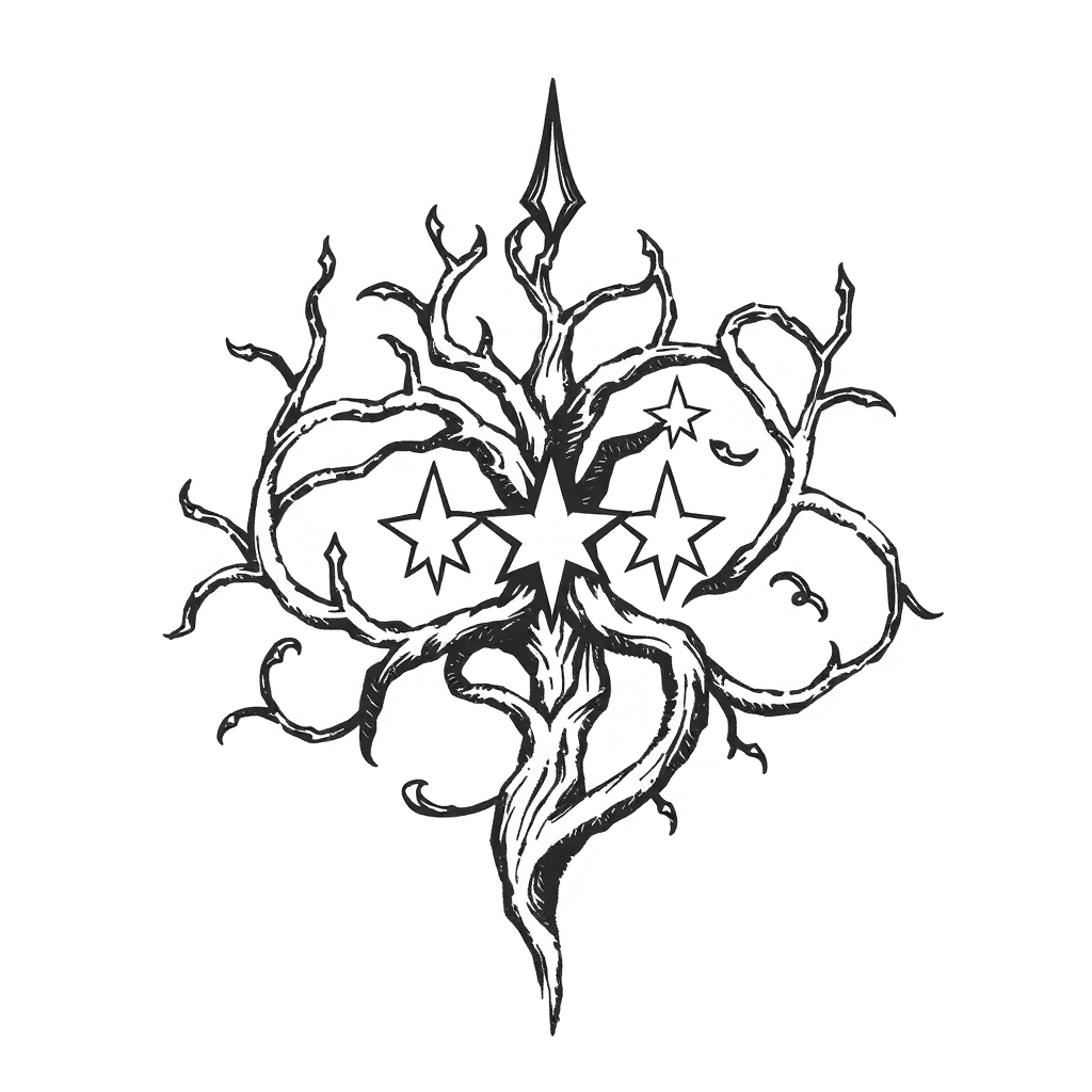 Zwei Sterne Eingebunden In Yggdrasil