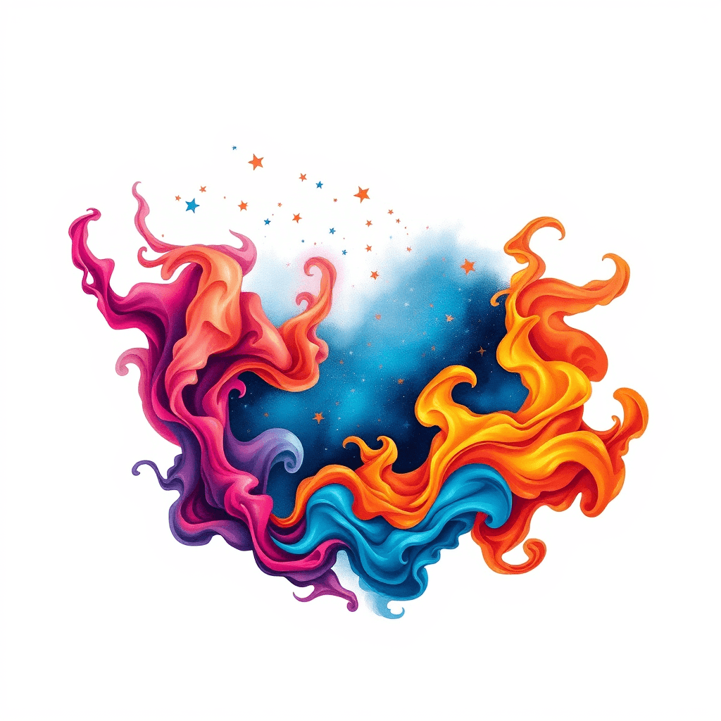 Night Sky With Stars And Colored Smoke Swirling Around