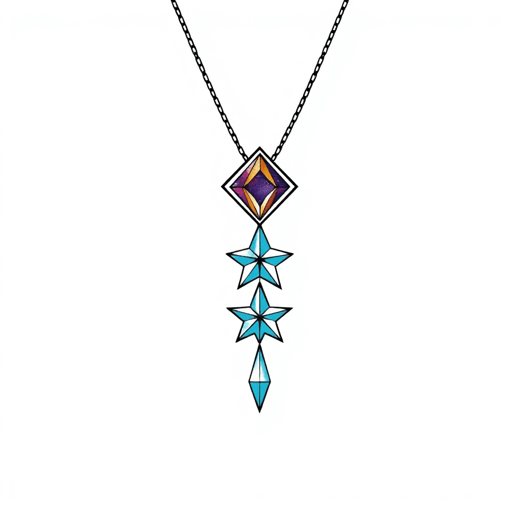 Diamond Necklace With Hanging Periwinkle Blue Star Pendant