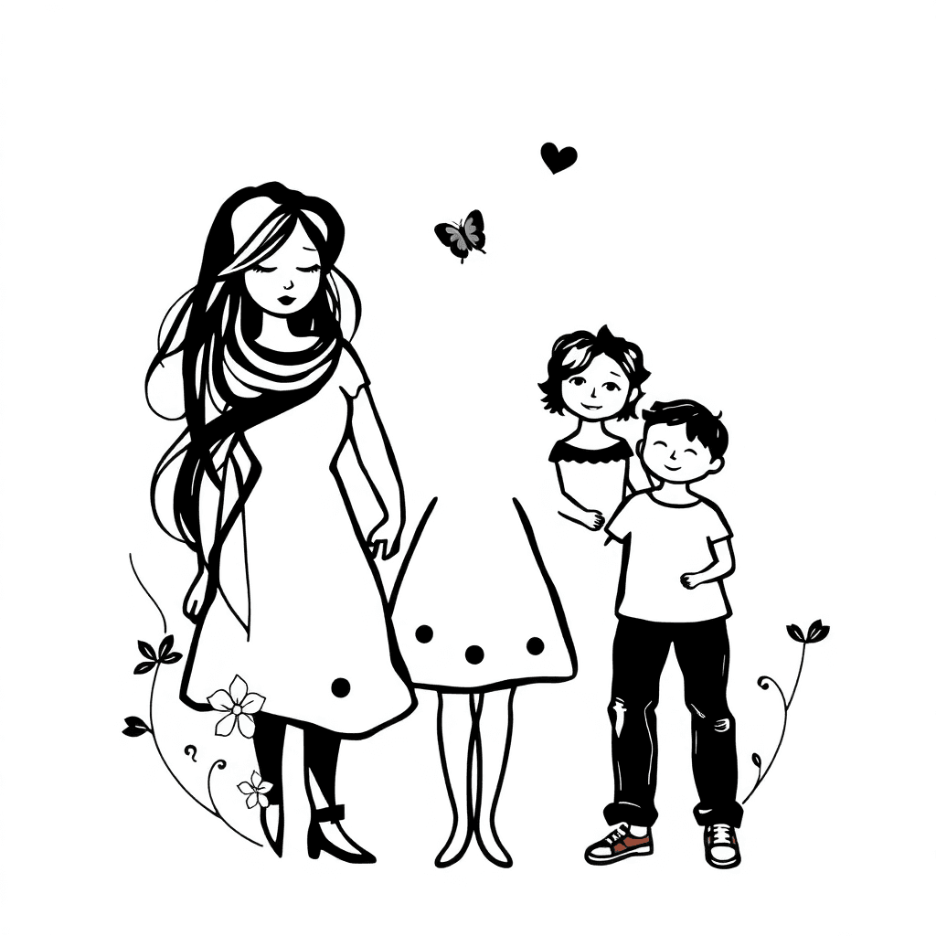 Represent Husband And Two Children. Whimsical And Fantasy Based