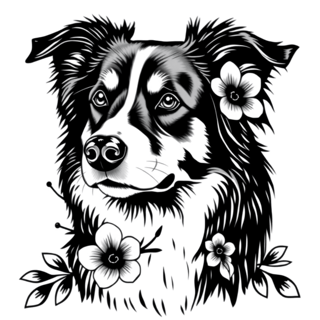 Border Collie With Flowers