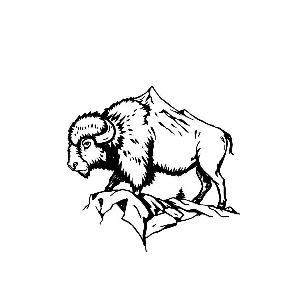 Buffalo Climbing Mountain With G>^v