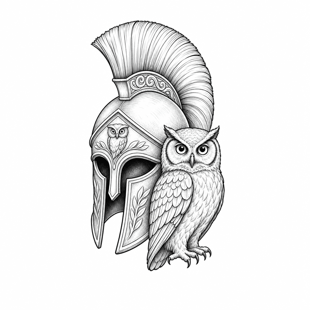 Sketch "Athena helmet with owl" Tattoo Design