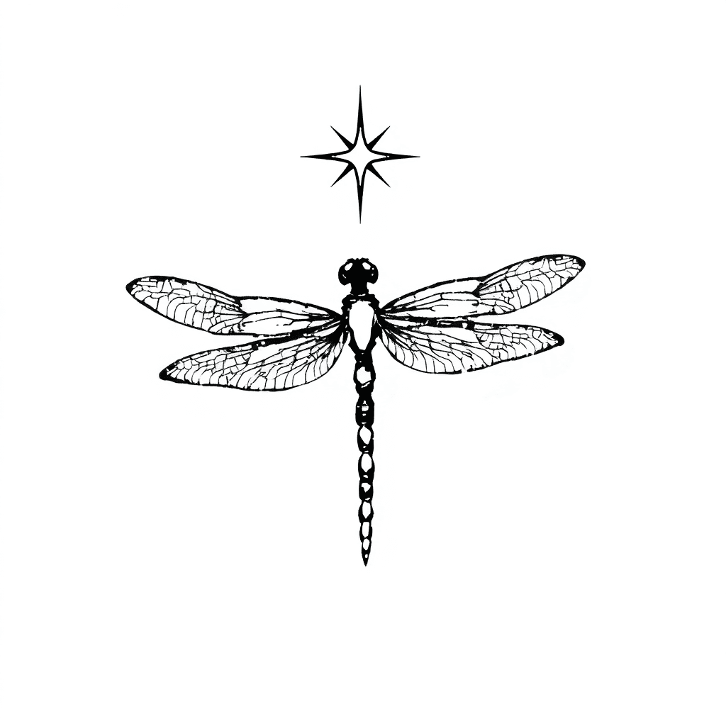 Dragonfly Outline With North Star Above It