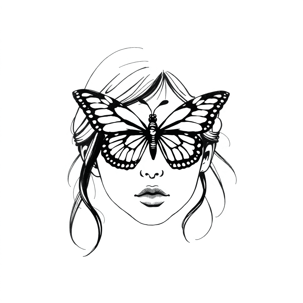A Portrait Of A Girl With A Butterfly Covering Her Eyes