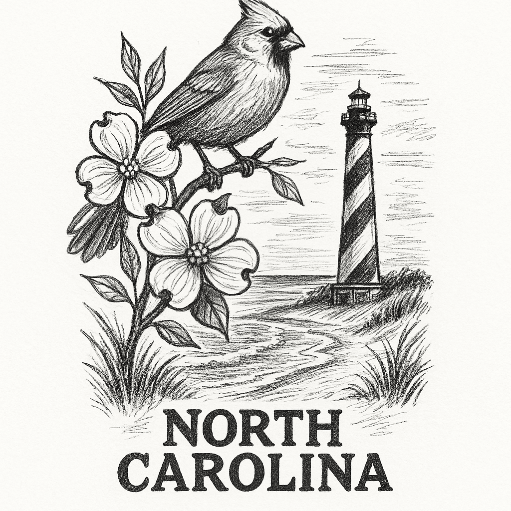 North Carolina Beach, Cardinal, Dogwood Flowers, Lighthouse