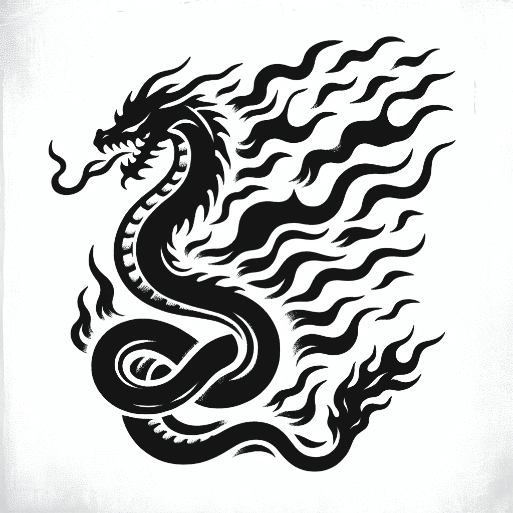 A Black Dragon Snake With Flames On Its Body That Burned Brightly