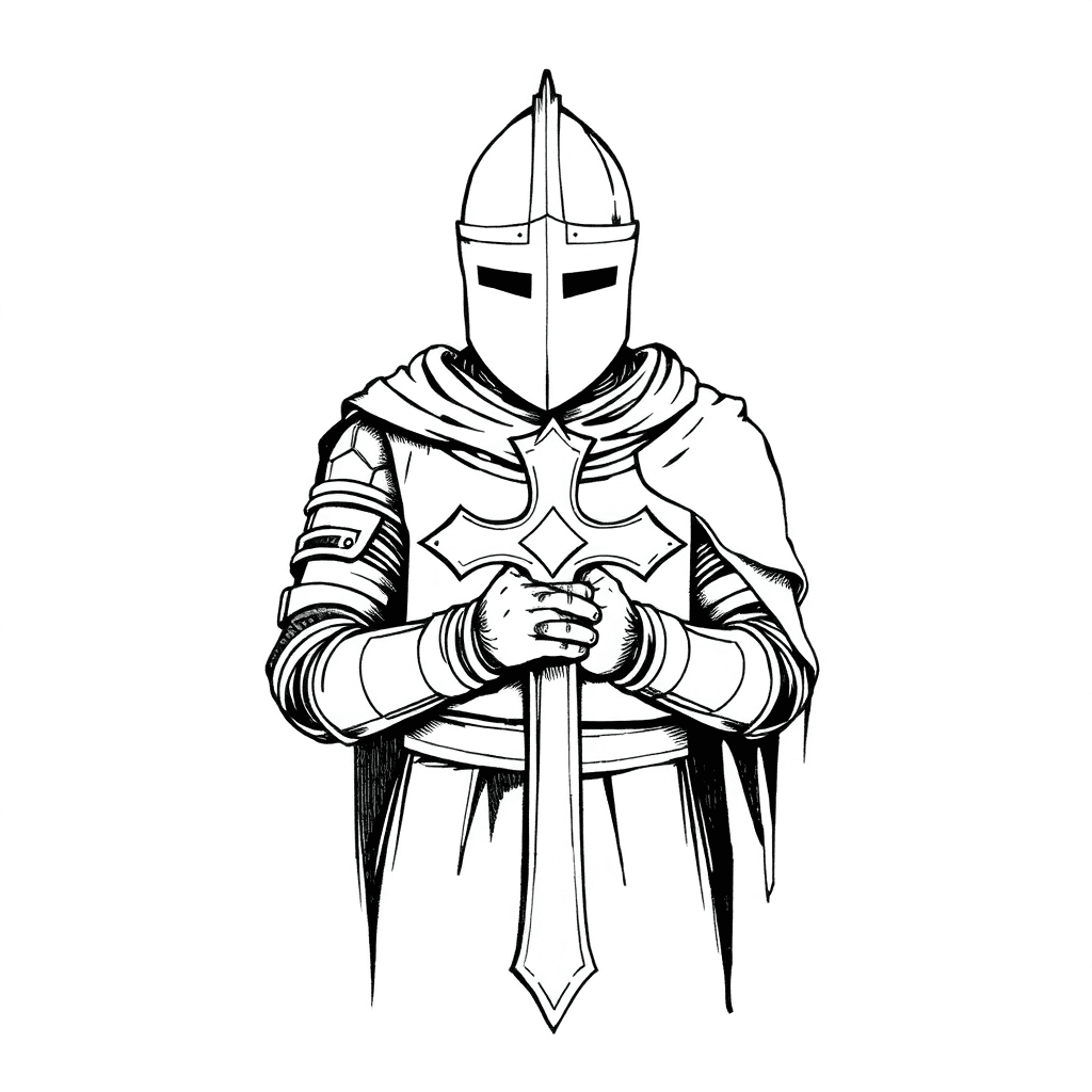 {
"prompt": "a Historically Accurate Depiction Of A Templar Knight Standing Facing The Camera, Wearing A Full Medieval Helmet With A Closed Visor, Holding A Large Cross In Front Of Him. The Knight I