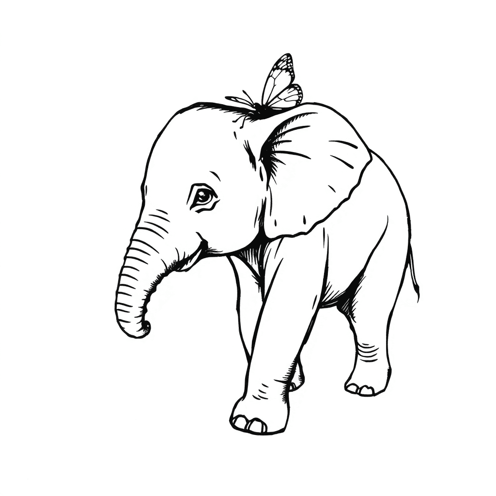 Baby Elephant With A Butterfly On The End Of It's Trunk