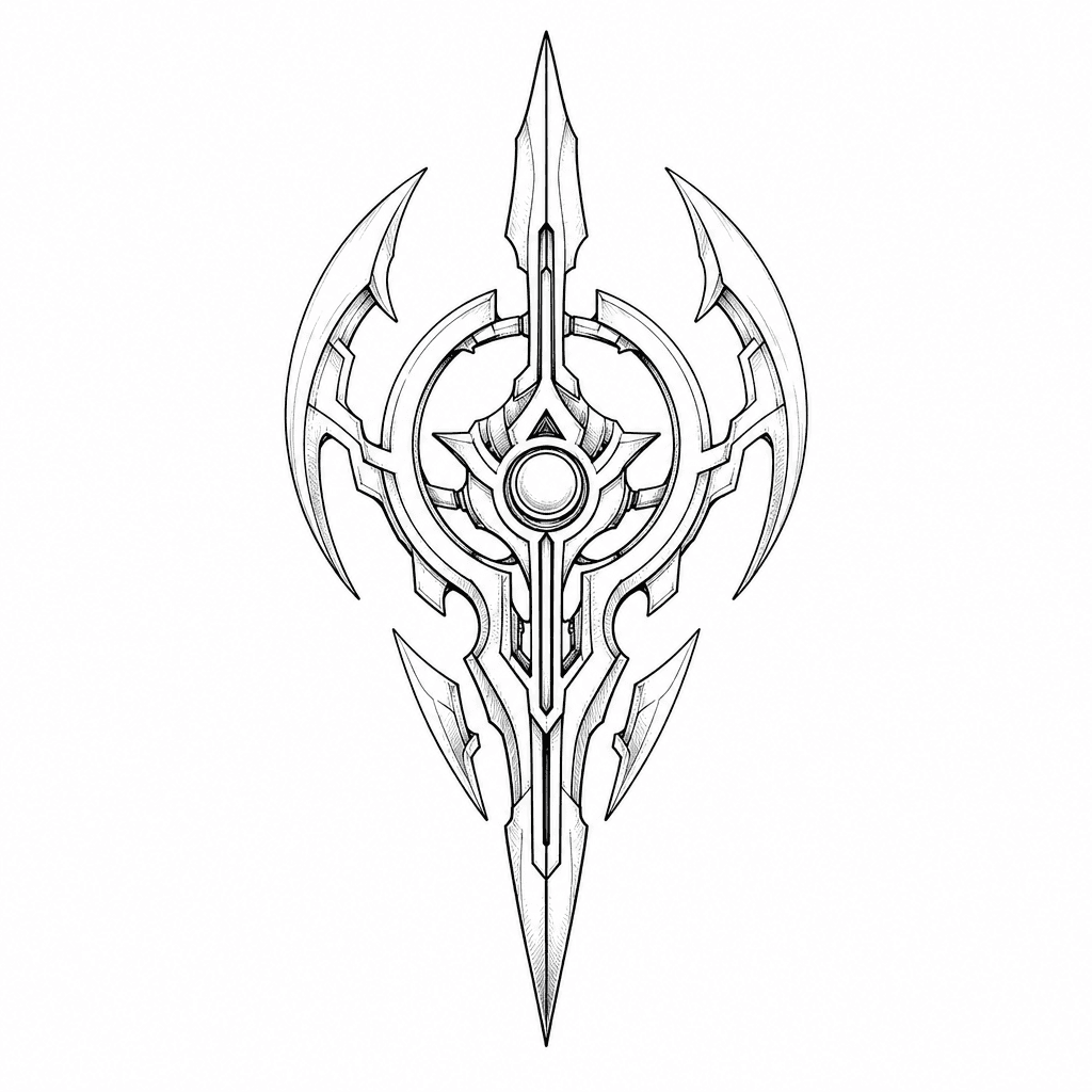 Techno-organic Sigil Tattoo With Blade-like Linework