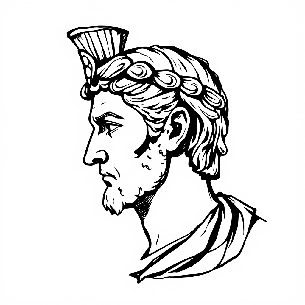 Please Create A Black And White Logo Featuring The Profile Of A Roman Historical Figure, Similar To Julius Caesar. The Design Should Focus On The Head And Profile View Of The Figure, Capturing Distinc