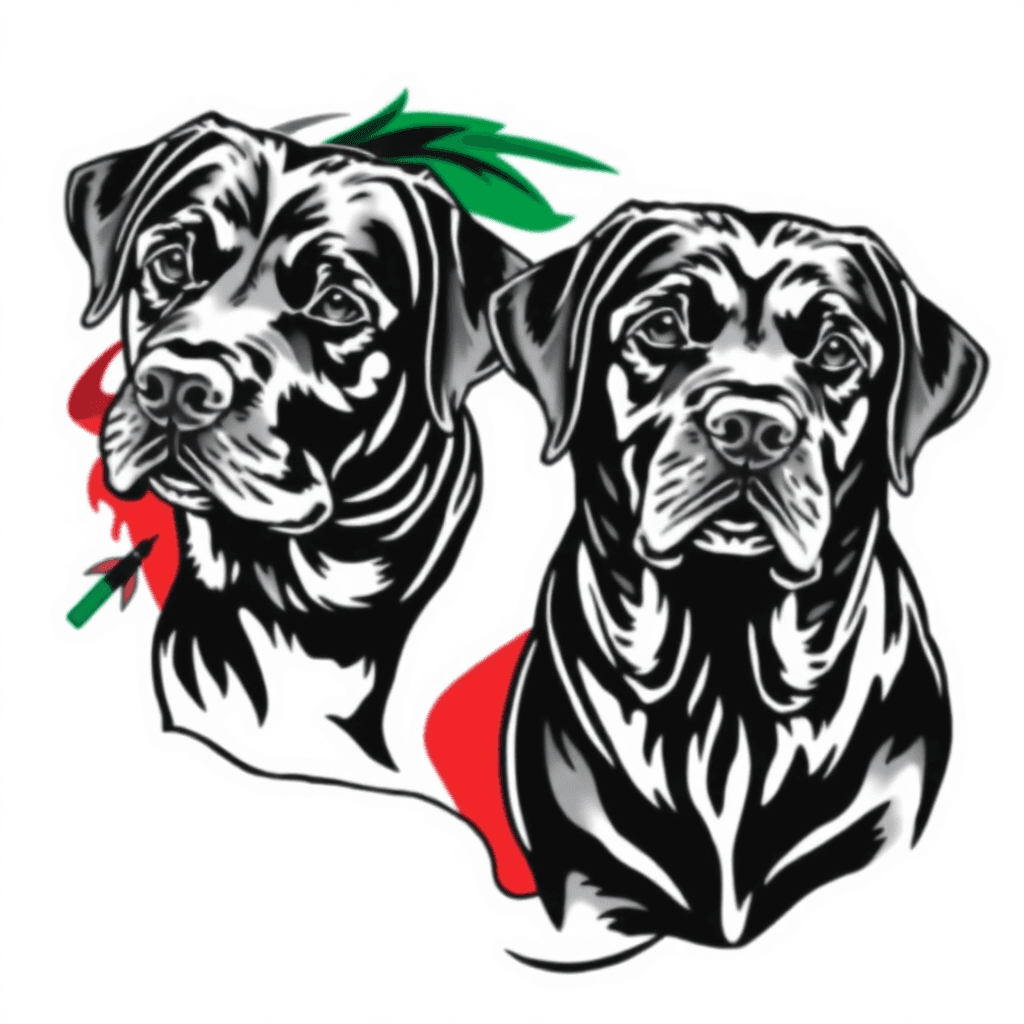 Two Black Labs With Italian Flag Around Them