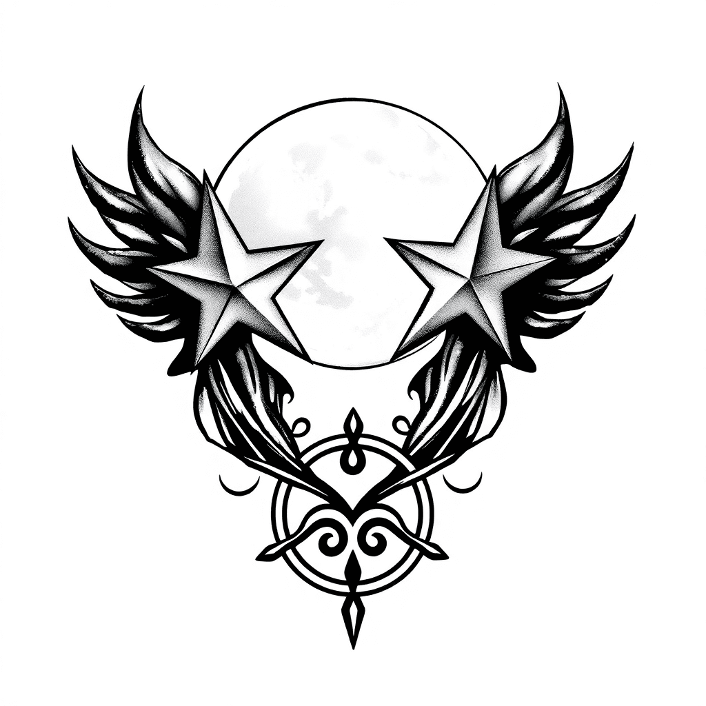 Zwei Sterne Mit Mond Im Hintergrund.nordic Rune Dazu