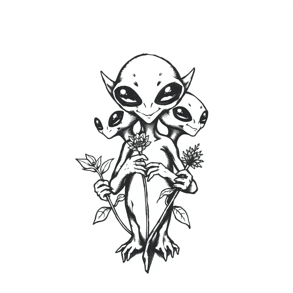 Aliens With 3 Eyes Holding Plantes
