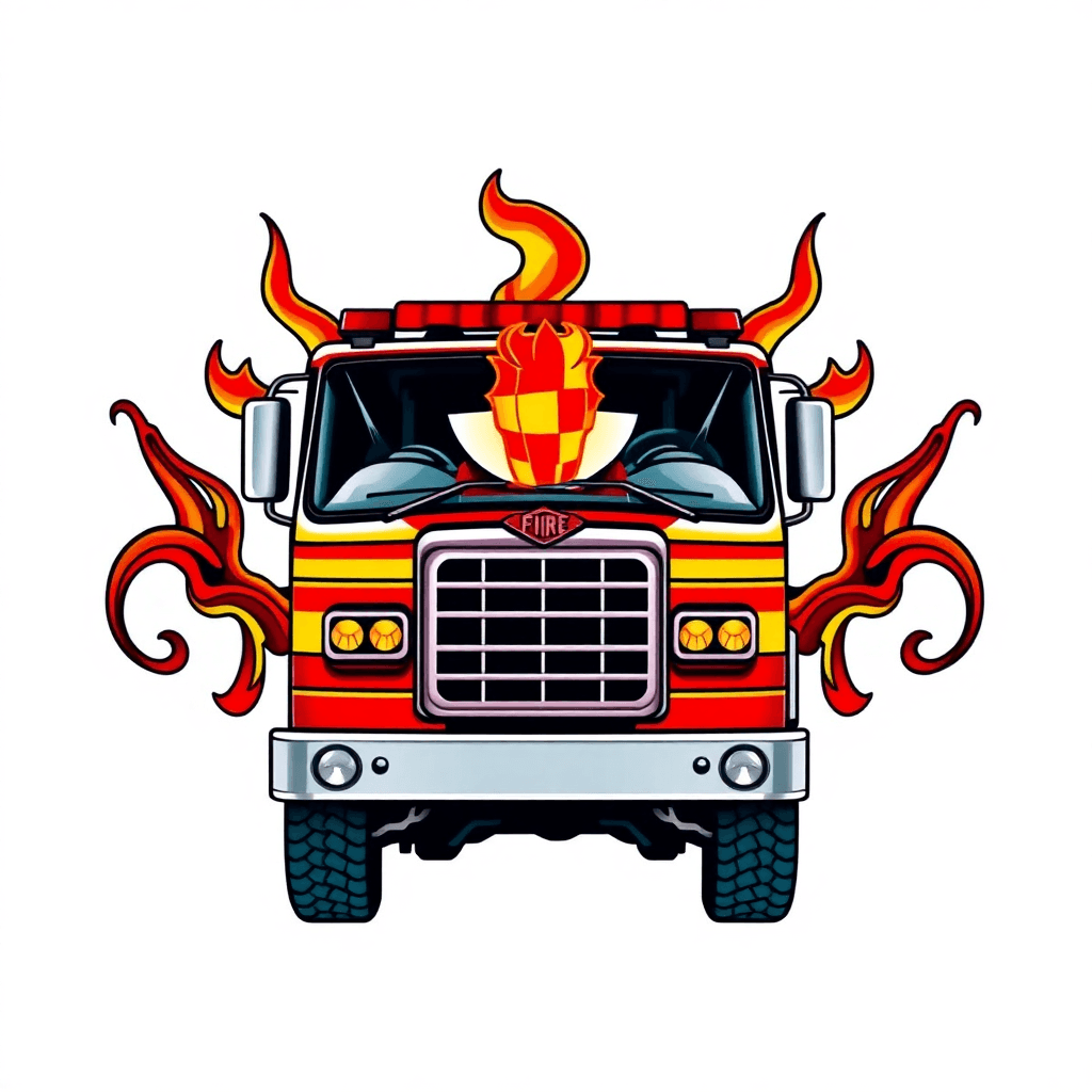 Traditional "Fire truck front tribal" Tattoo Design