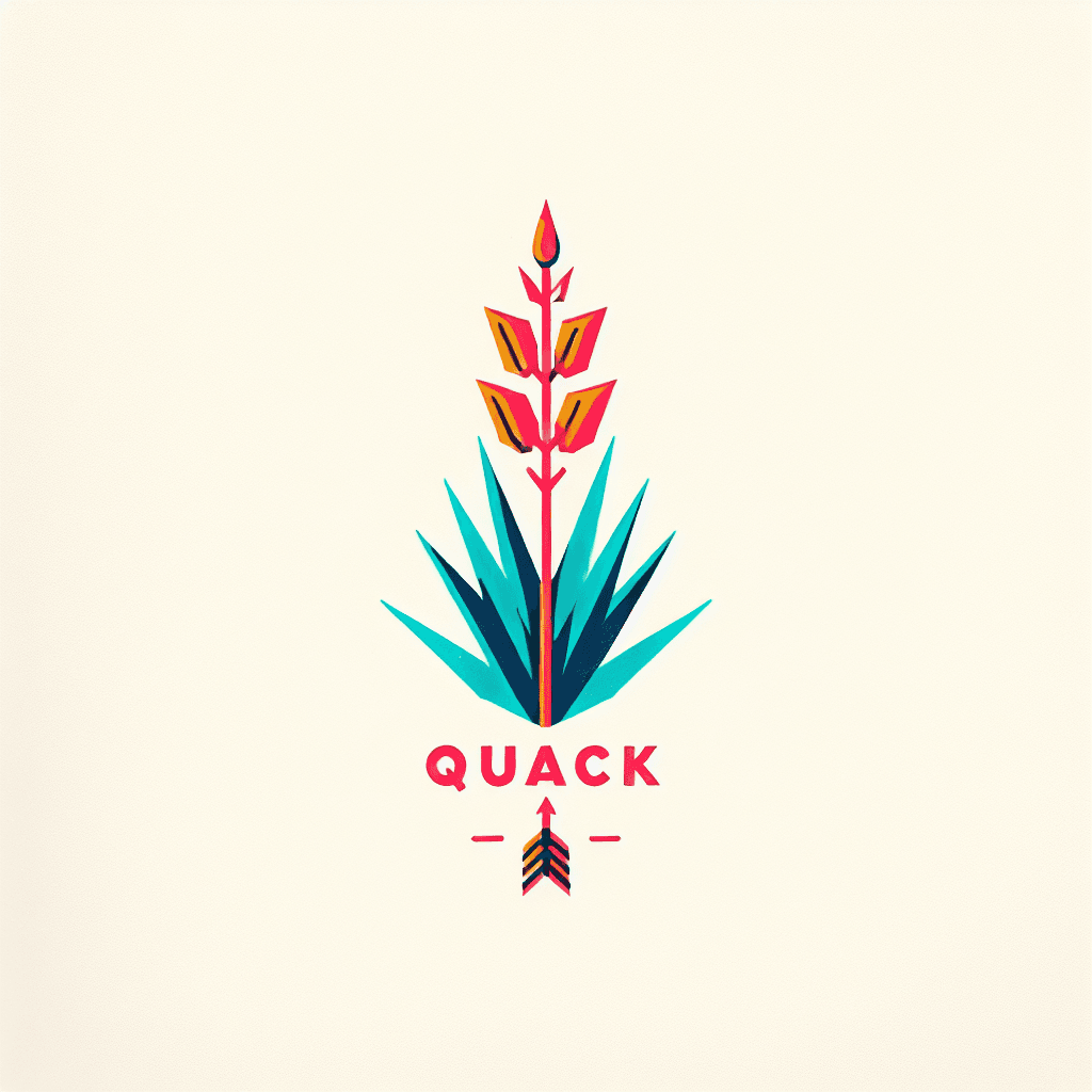 A Single Yucca Plant With A Arrow And The Word Quack In It