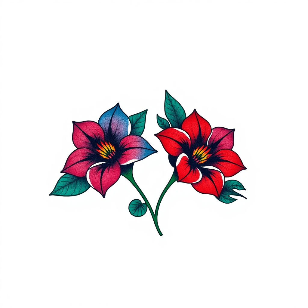 Two Flowser Blue And Red With Some Foliage, For Arm