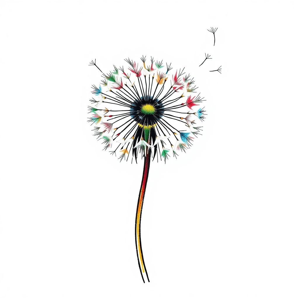 Dandelion With Blowing Seeds