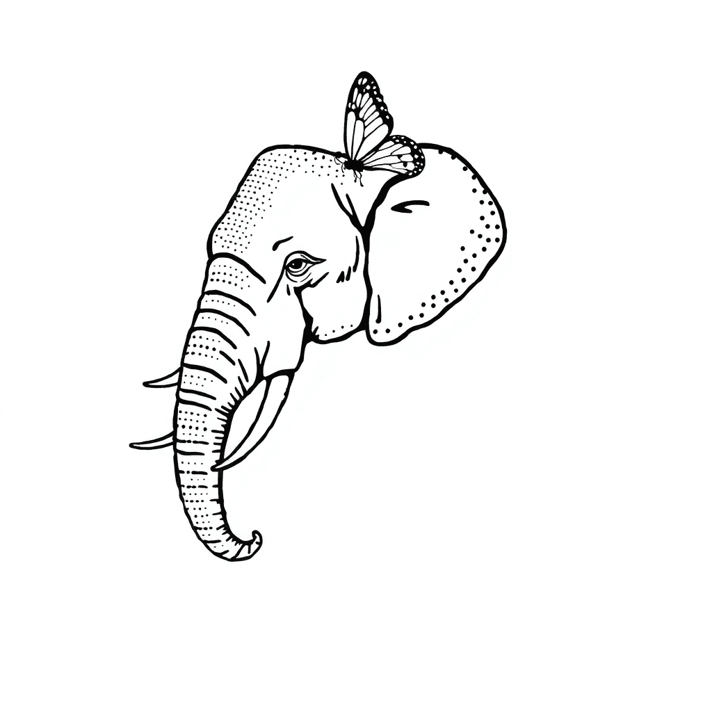 An Elephant With A Butterfly On The End Of It's Trunk.