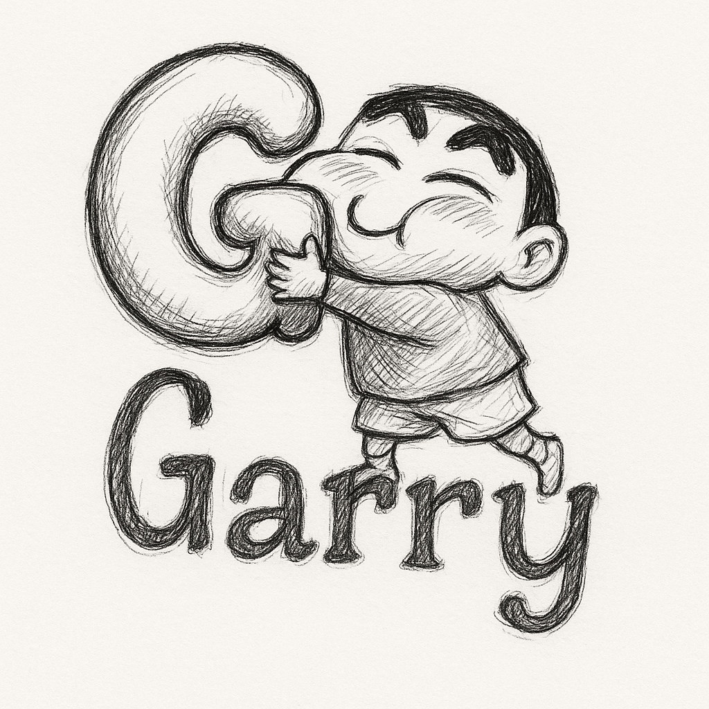 Shin-chan Is Hugging The Giant, Puffy Letter 'g' Of 'garry' With A Blissful, Cheek-squished Smile. The Rest Of The Name Continues In The Same Soft Font