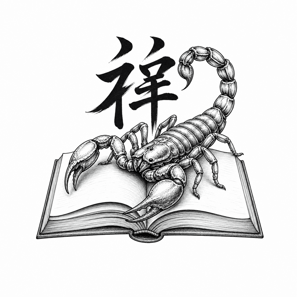 Scorpion Et Livre Combiné Avec Ideogramme