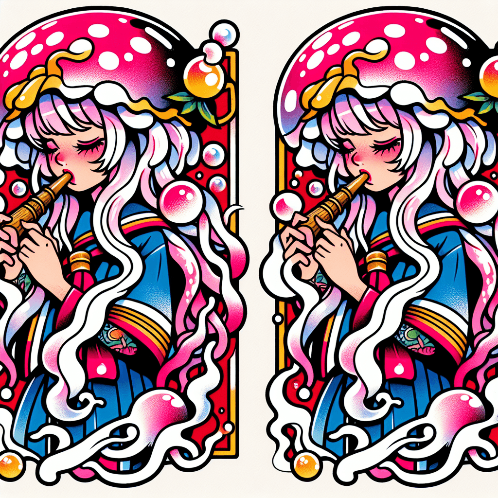 Jellyfish Anime Girl With White And Pink Hair Blowing Bubbles From A Pipe