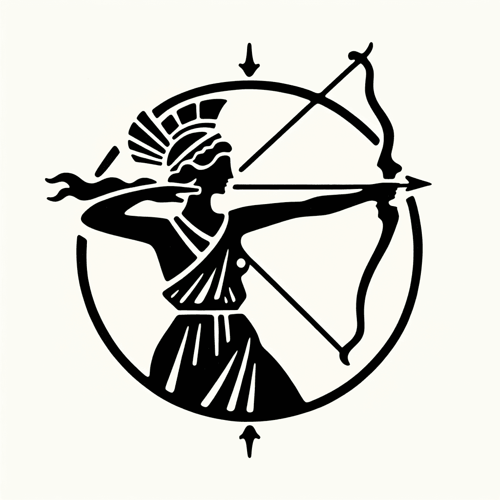 Traditional "the goddess artemis pointing with a bow" Tattoo Design