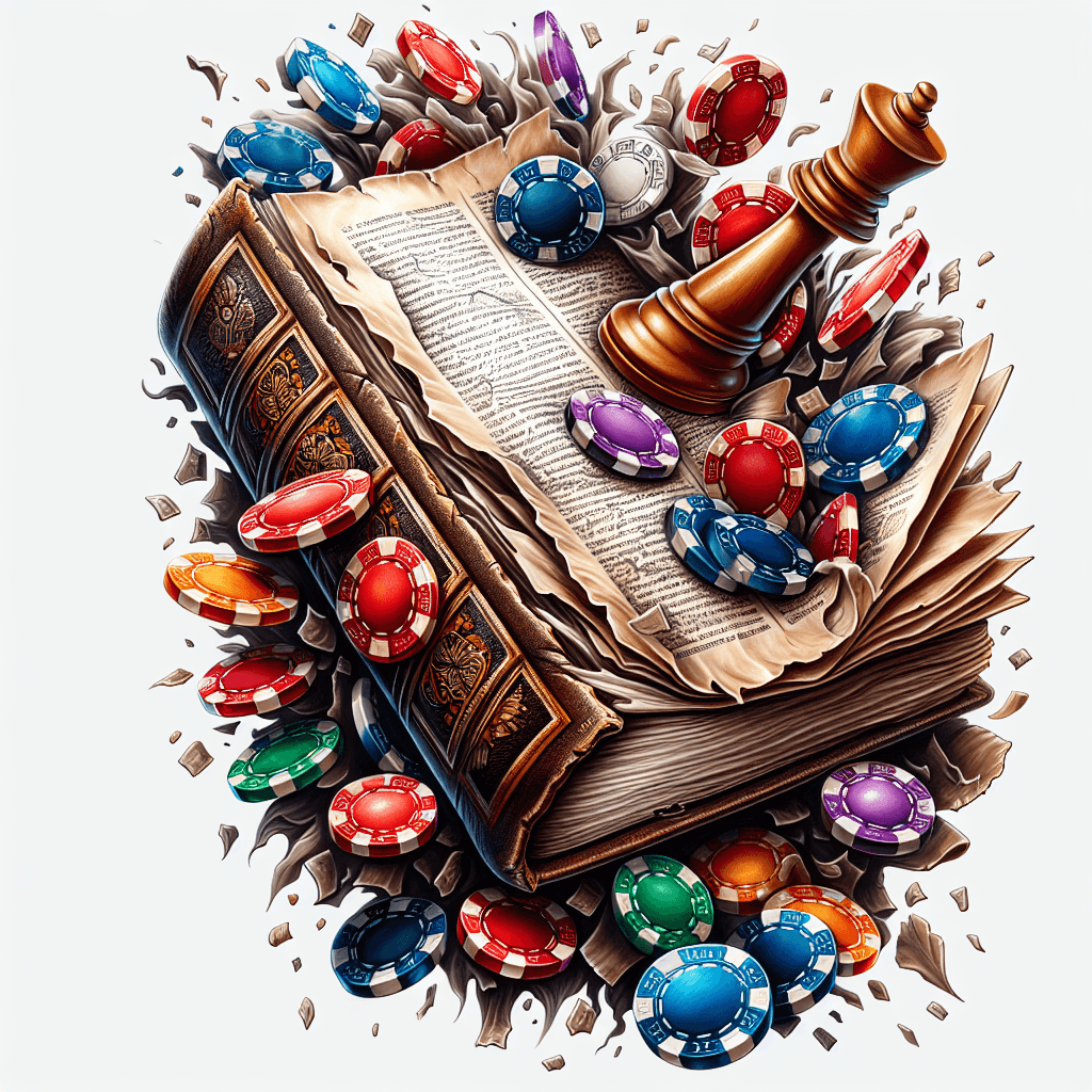 A Tattered Old Book With Poker Chips And Chess Pieces Floating Out Of It