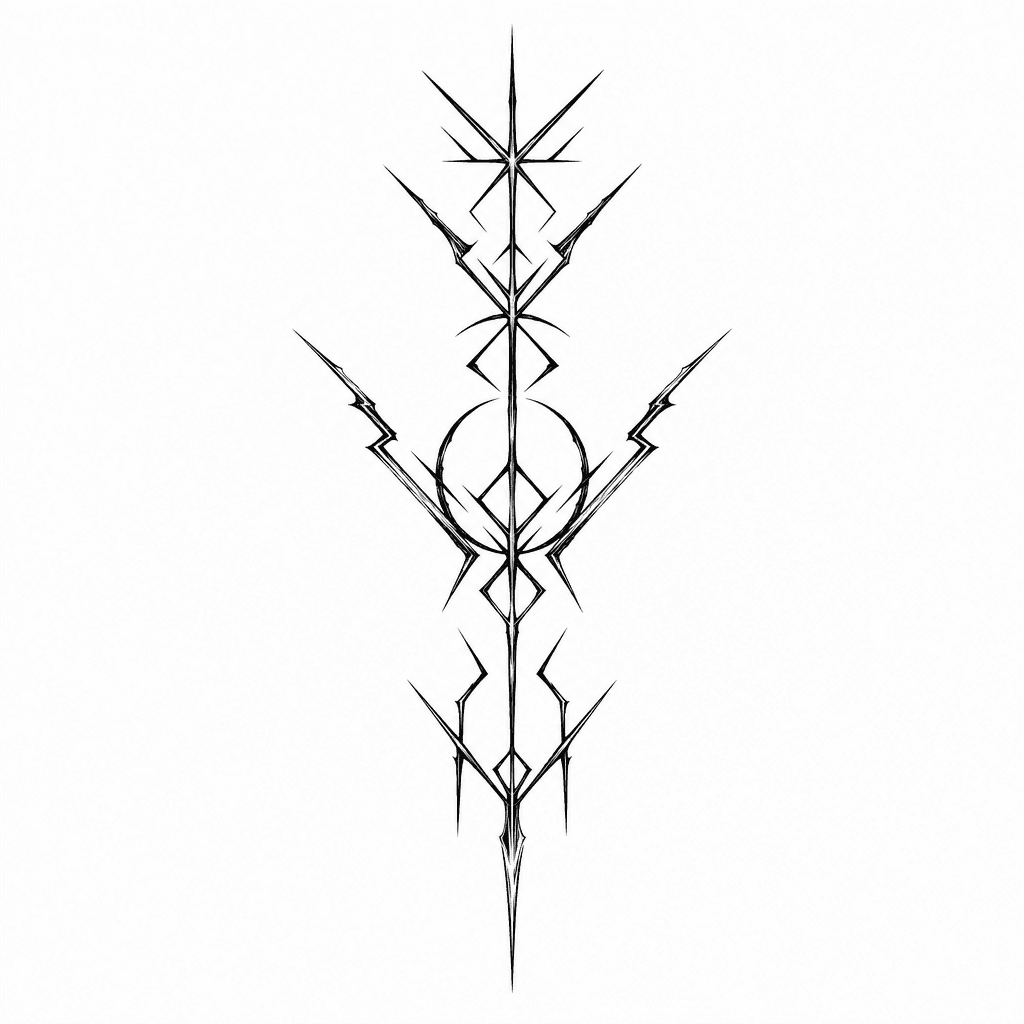 Cybersigil Neck Tattoo With Thin Jagged Black Lines