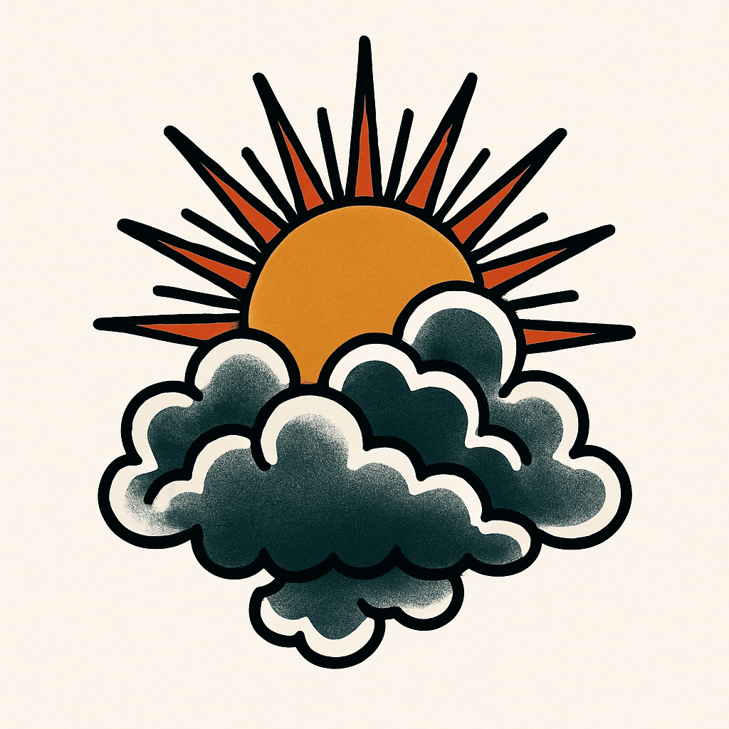 Sun Peaking Through The Clouds With Sun Rays Coming Through