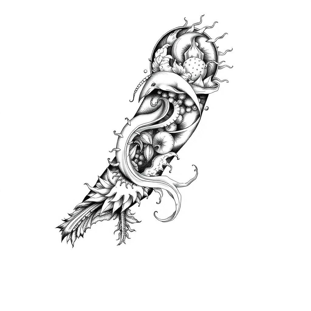 Create A Stunning And Intricate Tattoo Sleeve For A Man's Right Arm, Inspired By The Theme Of The Ocean And Its Mythical Elements