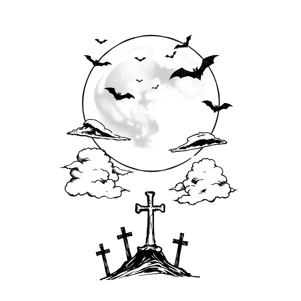 Poison Tree The Infinite Tsukuyomi As The Moon With Clouds And Graves Plus Crosses At The Bottom With Bats In The Sky