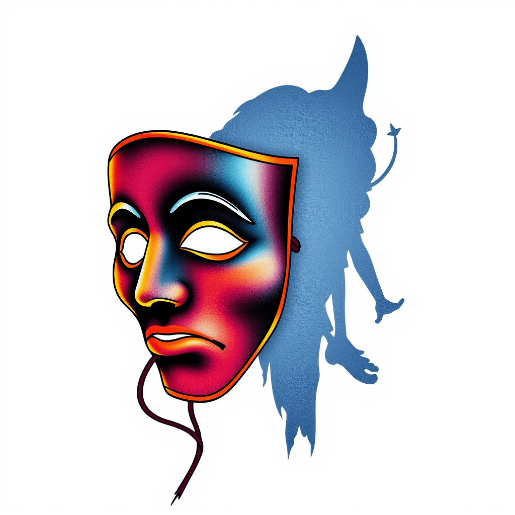 Theater Mask In Front Of A Shadow Of Oeter Pan