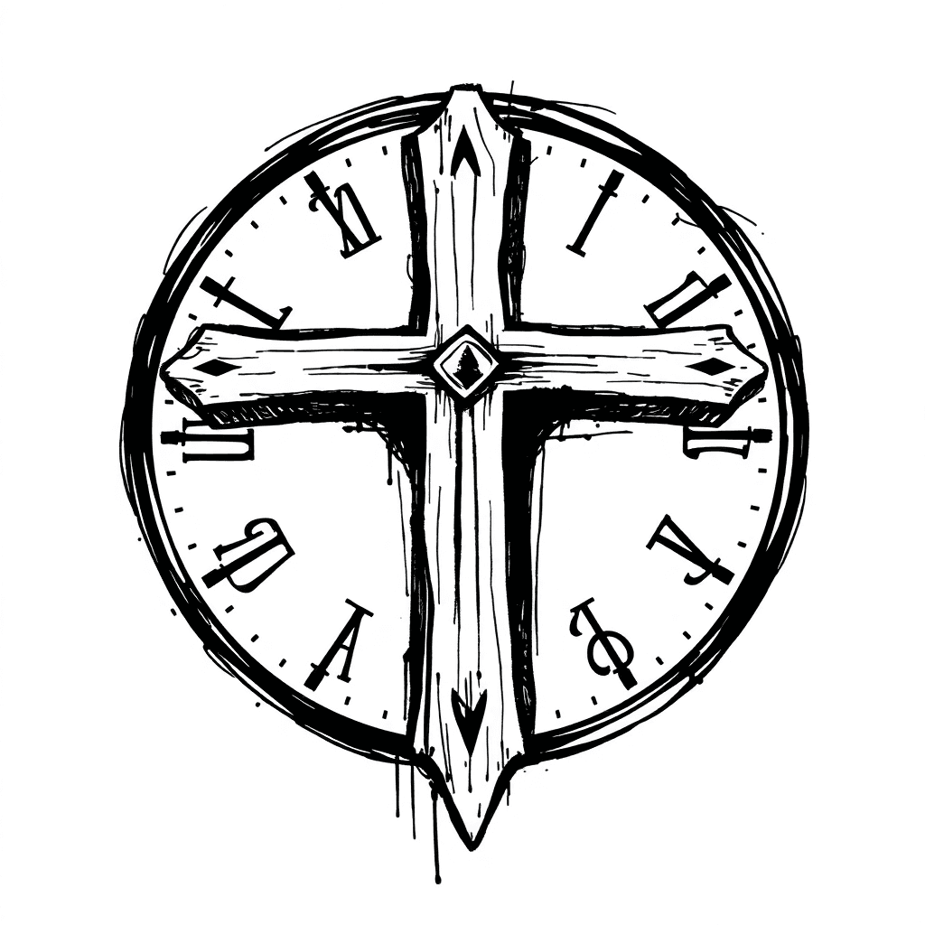 Cross With Clock Background