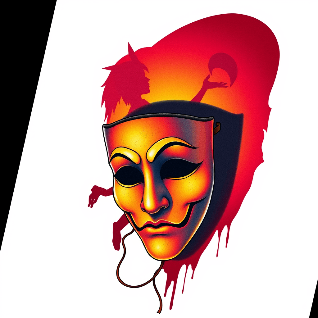 Theater Mask In Front Of A Shadow Of Oeter Pan