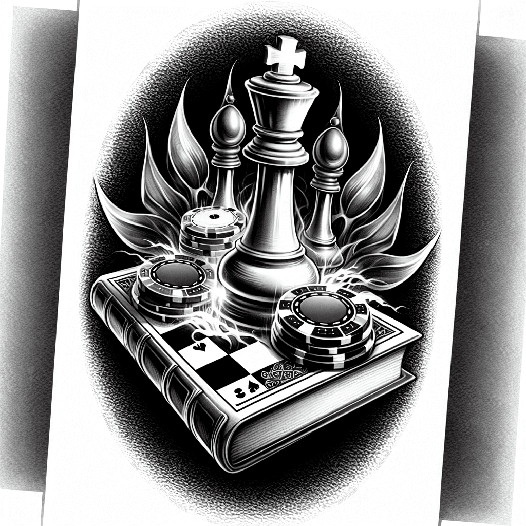 Chess Pieces And Poker Chips, Mystically Rising Out Of An Antique Book With A Border