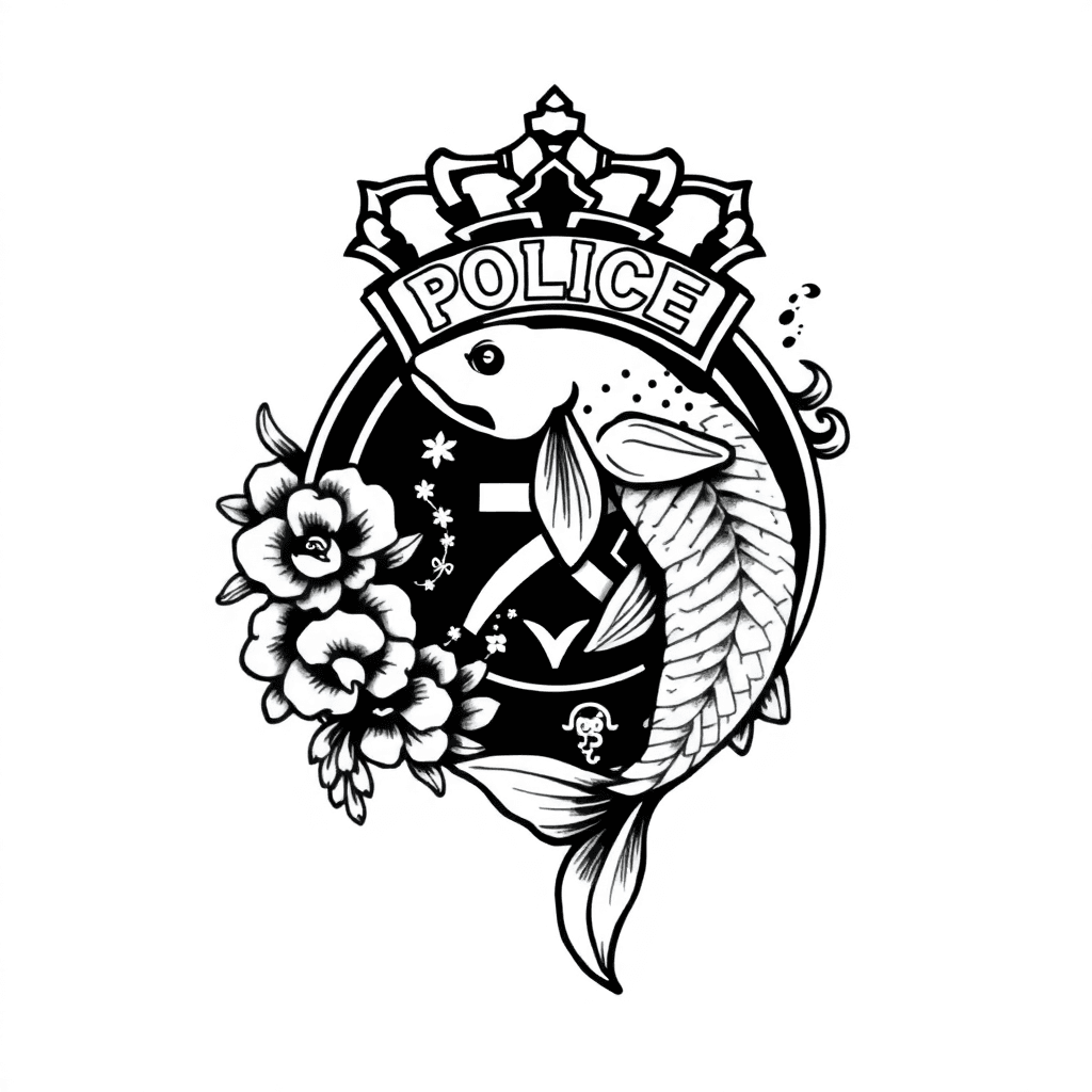 Police Officer Badge With Koi Fish