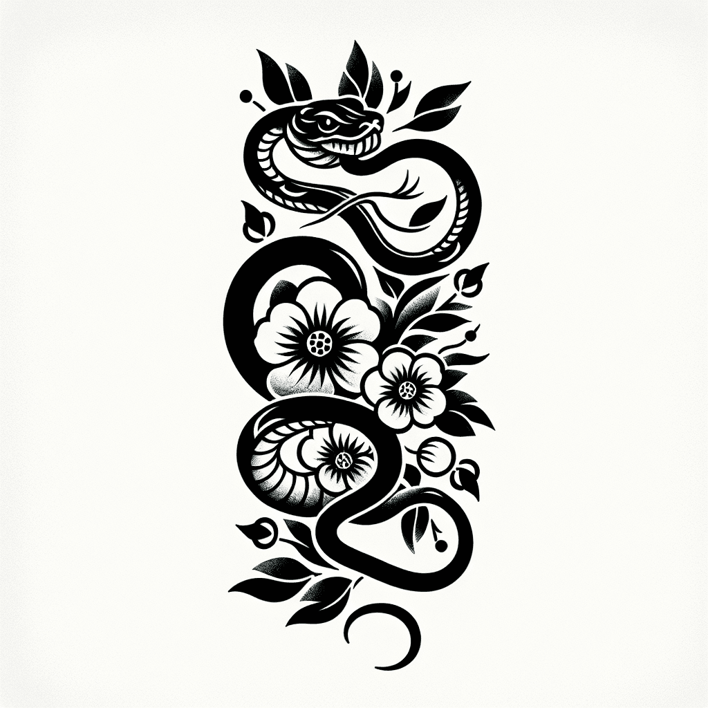 Small Snake Wrapping Flowers