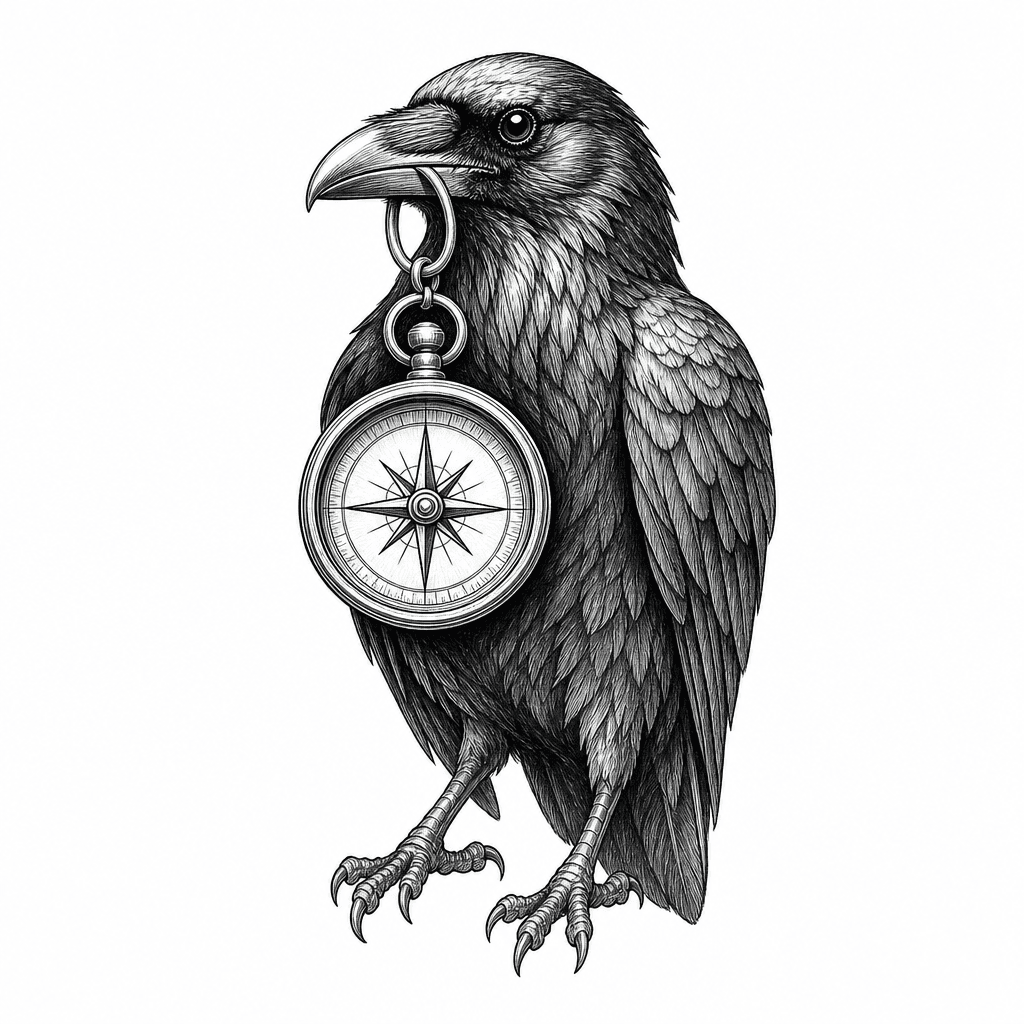 A Compass Held By A Crow