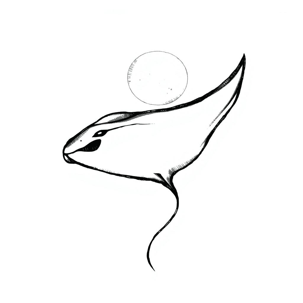 A Unique Manta Ray Tattoo , Include A Moon