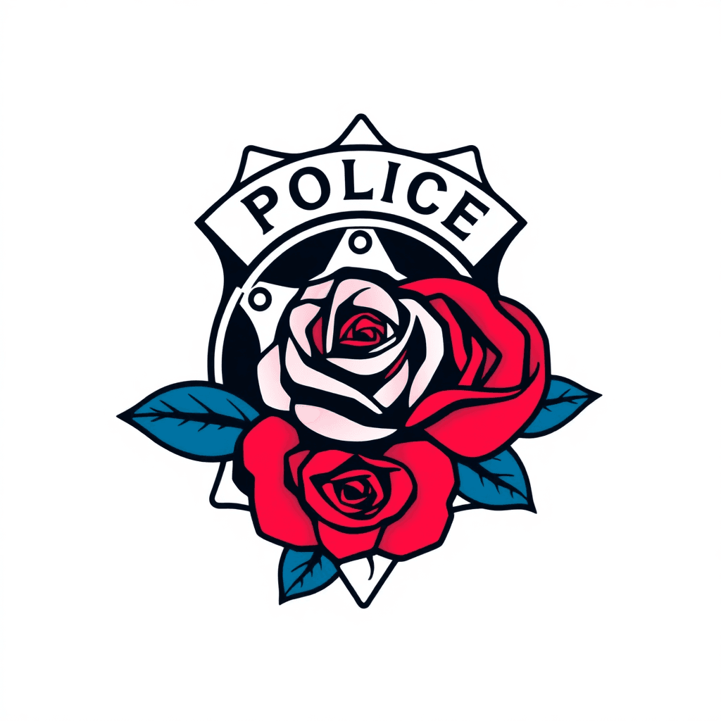 Police Department Badge With Rose