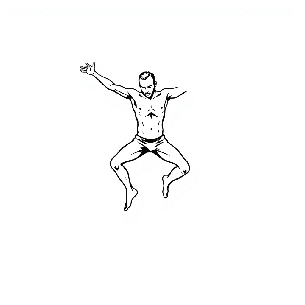 Single line "Naked man doing jumping jacks" Tattoo Design