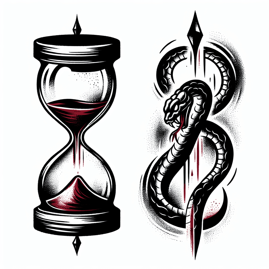 Memento Morri Hourglass With Blood Representing Sand And A Snake Wrapped Around It