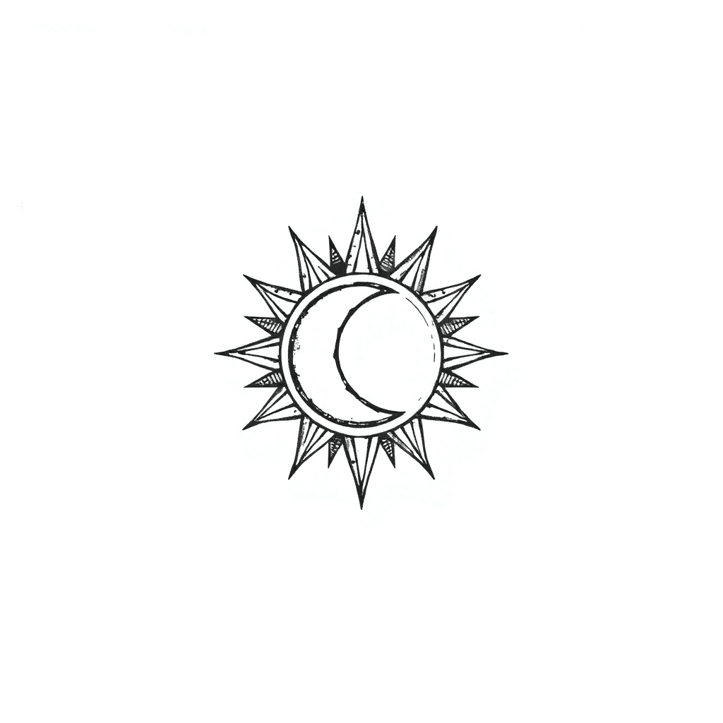 Create A Cover Up For A 3x3 In Tribal Sun And Moon Forearm Tattoo, Add An Antique Oval Frame Around It With Something In The Middle