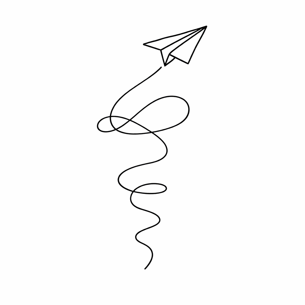 Single line "Paper Airplane Path" Tattoo Design