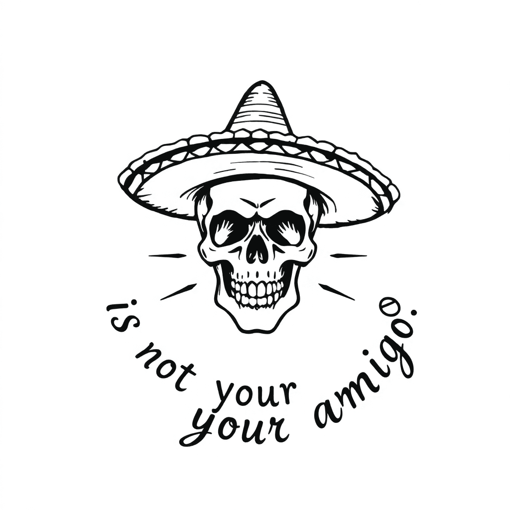 A Skull With A Sombrero And Words Around It That Say “your Ego Is Not Your Amigo”