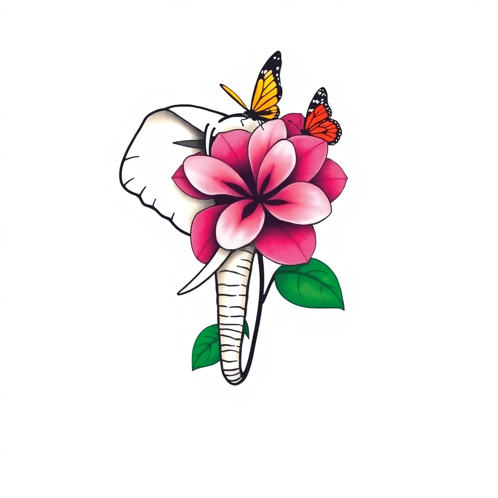 An Elephant Head On Top Of Azalea Flower With A Butterfly On The End Of It's Trunk