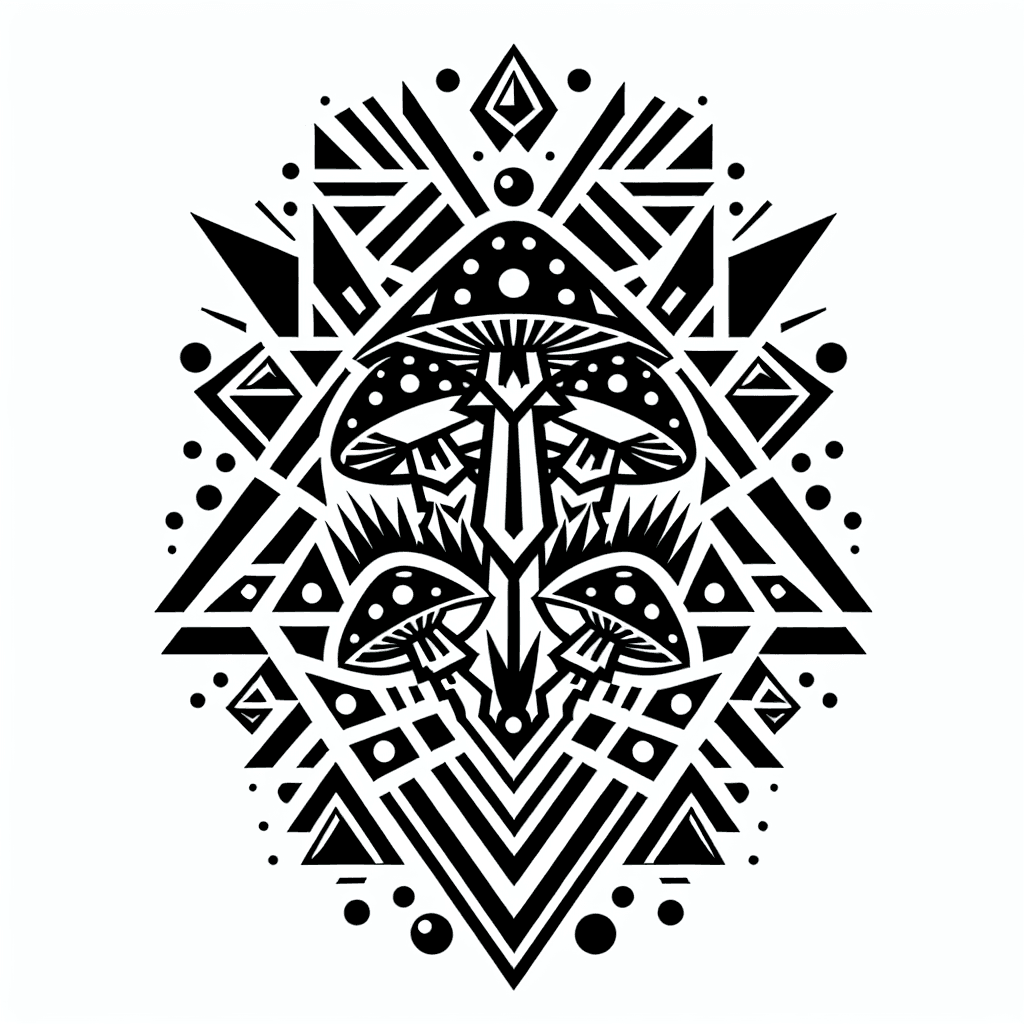 Psychedelic Mushrooms And Geometric Shapes Around Them